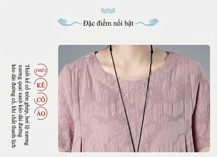 Váy Suông Nữ In Họa Tiết dáng chữ A Tay Ngắn Dáng Dài Vừa Màu Hồng chi tiết 3