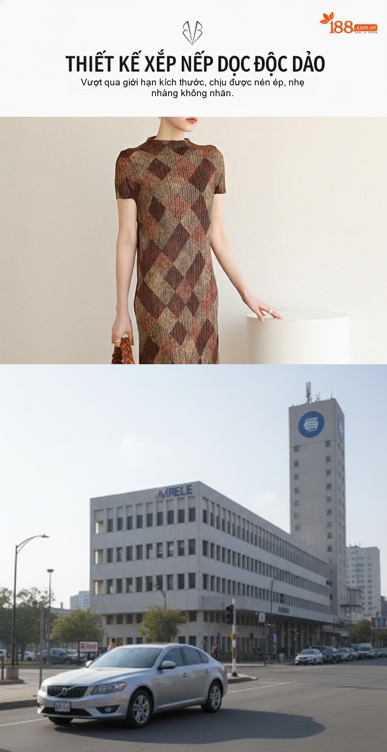 Váy Suông Nữ Mi宅 Pleats Họa Tiết Hình Thoi Phong Cách Trung Hoa Màu Nâu, Xanh, Hồng, Xám... chi tiết 1
