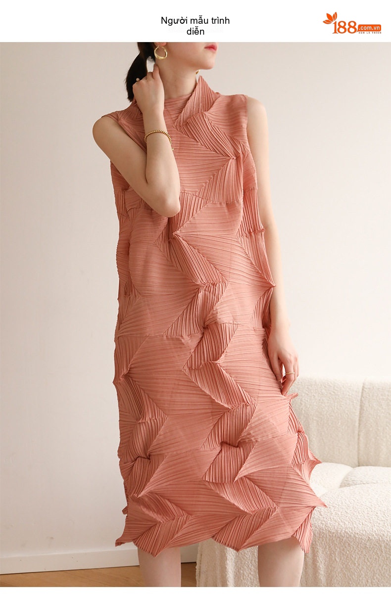 Váy Suông Nữ Mùa Hè Thiết Kế Nếp Gấp Ba Mảnh Oversize Không Tay Màu Hồng, Xanh Dương, Xám, Xám Đậm... chi tiết 6