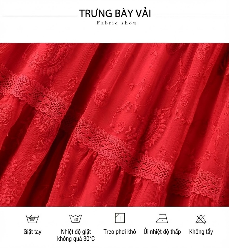 Váy Suông Thêu Hoa Nữ Lụa Tằm Màu Trắng, Đỏ, Đen, Xanh... chi tiết 3