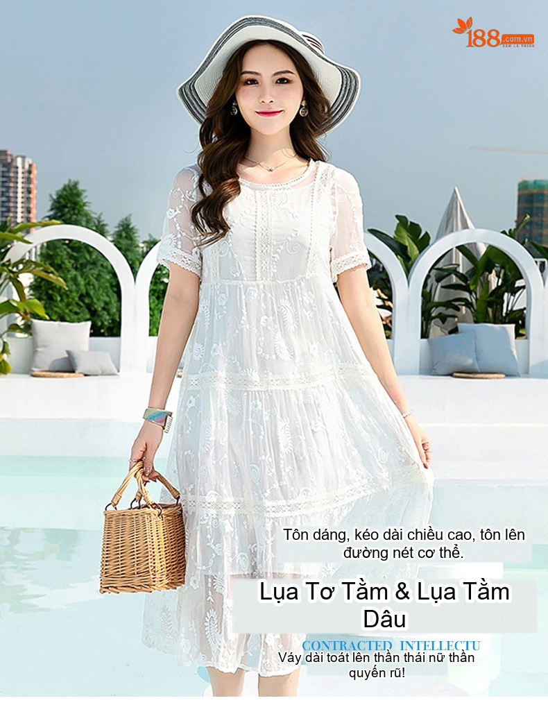 Váy Suông Thêu Hoa Nữ Lụa Tằm Màu Trắng, Đỏ, Đen, Xanh... chi tiết 23