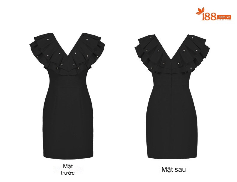 Váy Tiểu Thư Dự Tiệc Nữ Hở Vai Viền Bèo Nhún Đính Đá Ôm Dáng Màu Đen, Trắng chi tiết 7