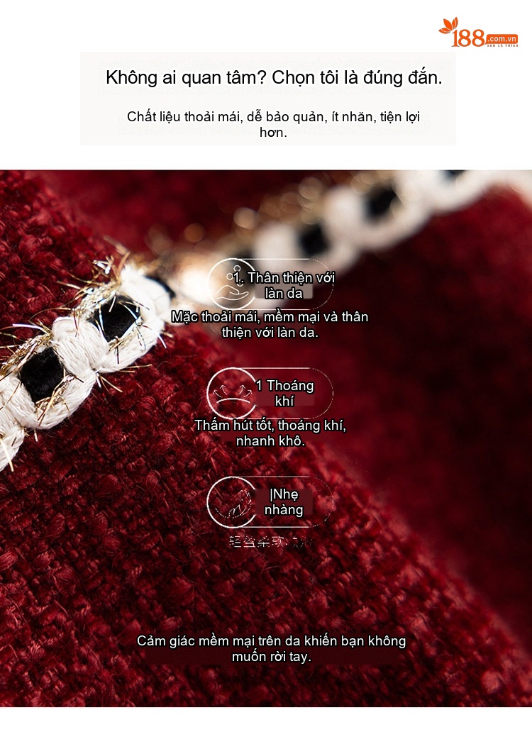 Váy Tweed Nữ dáng chữ A Chiết Eo Phong Cách Tiểu Thư Màu Be, Đỏ, Đen chi tiết 10