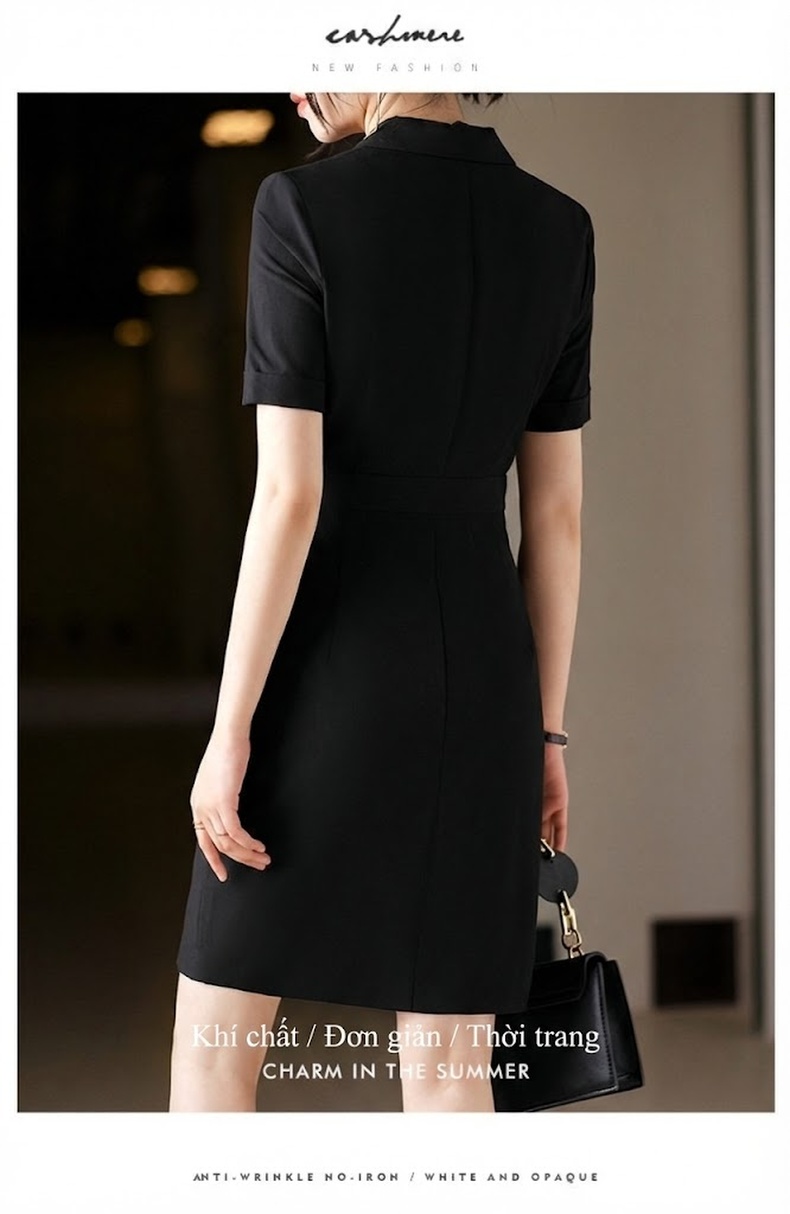 Váy Vest Công Sở Nữ Tay Ngắn dáng chữ A Thanh Lịch Màu Đen, Xanh Navy chi tiết 21