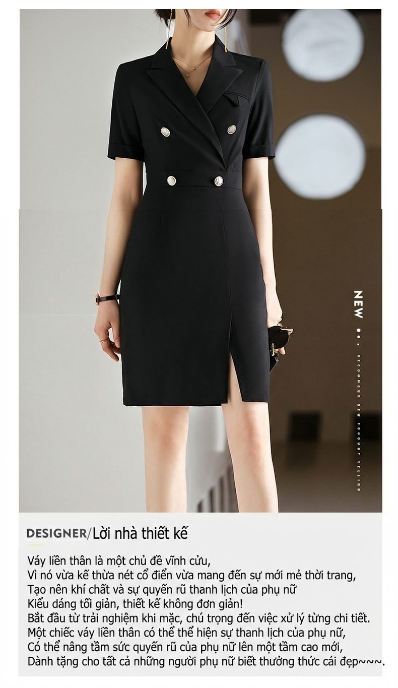 Váy Vest Công Sở Nữ Tay Ngắn dáng chữ A Thanh Lịch Màu Đen, Xanh Navy chi tiết 3