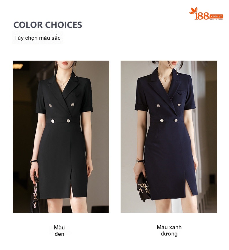 Váy Vest Công Sở Nữ Tay Ngắn dáng chữ A Thanh Lịch Màu Đen, Xanh Navy chi tiết 4