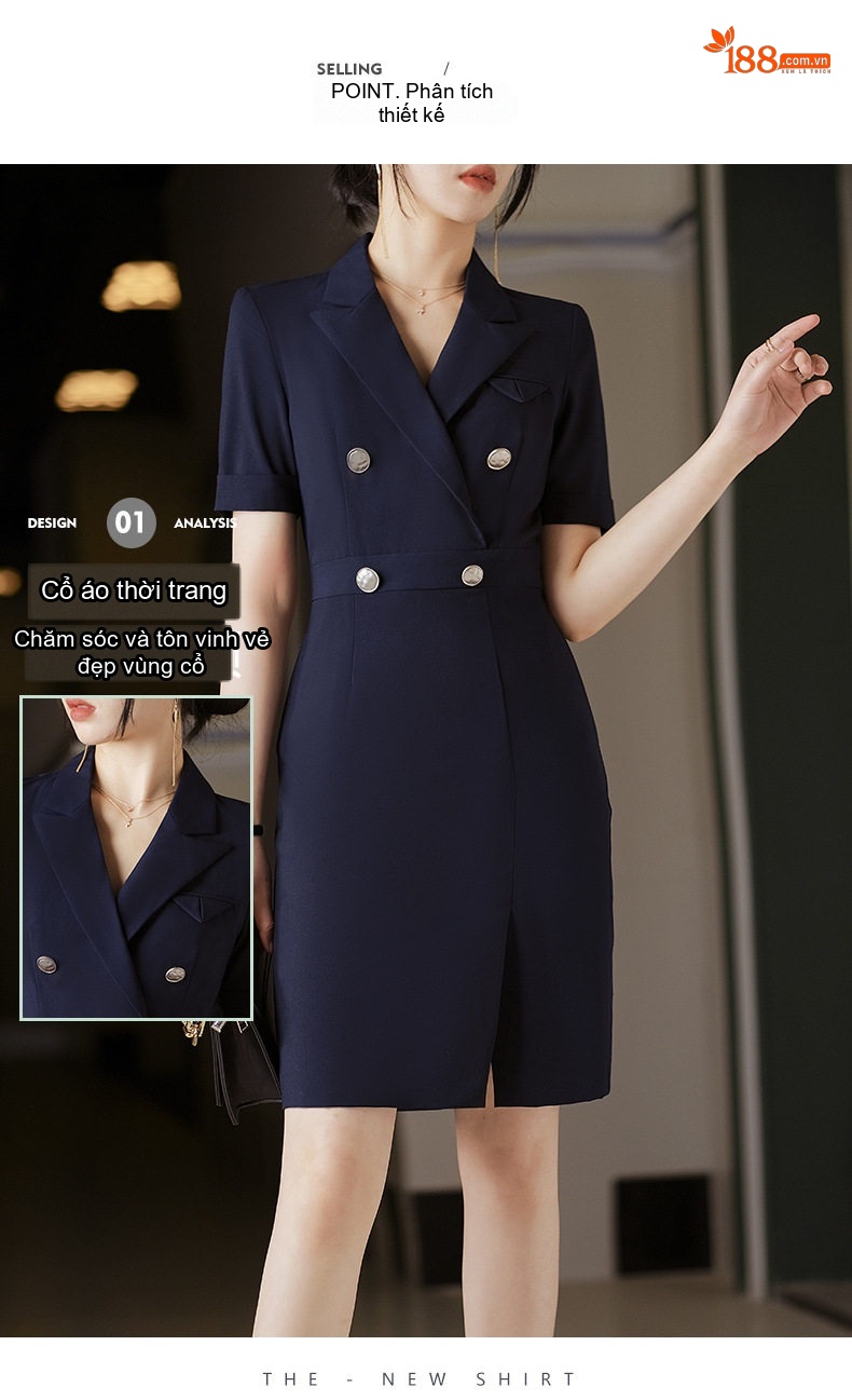 Váy Vest Công Sở Nữ Tay Ngắn dáng chữ A Thanh Lịch Màu Đen, Xanh Navy chi tiết 5