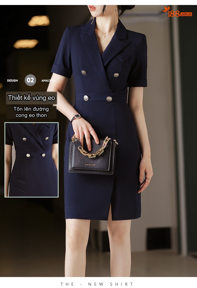 Váy Vest Công Sở Nữ Tay Ngắn dáng chữ A Thanh Lịch Màu Đen, Xanh Navy chi tiết 6