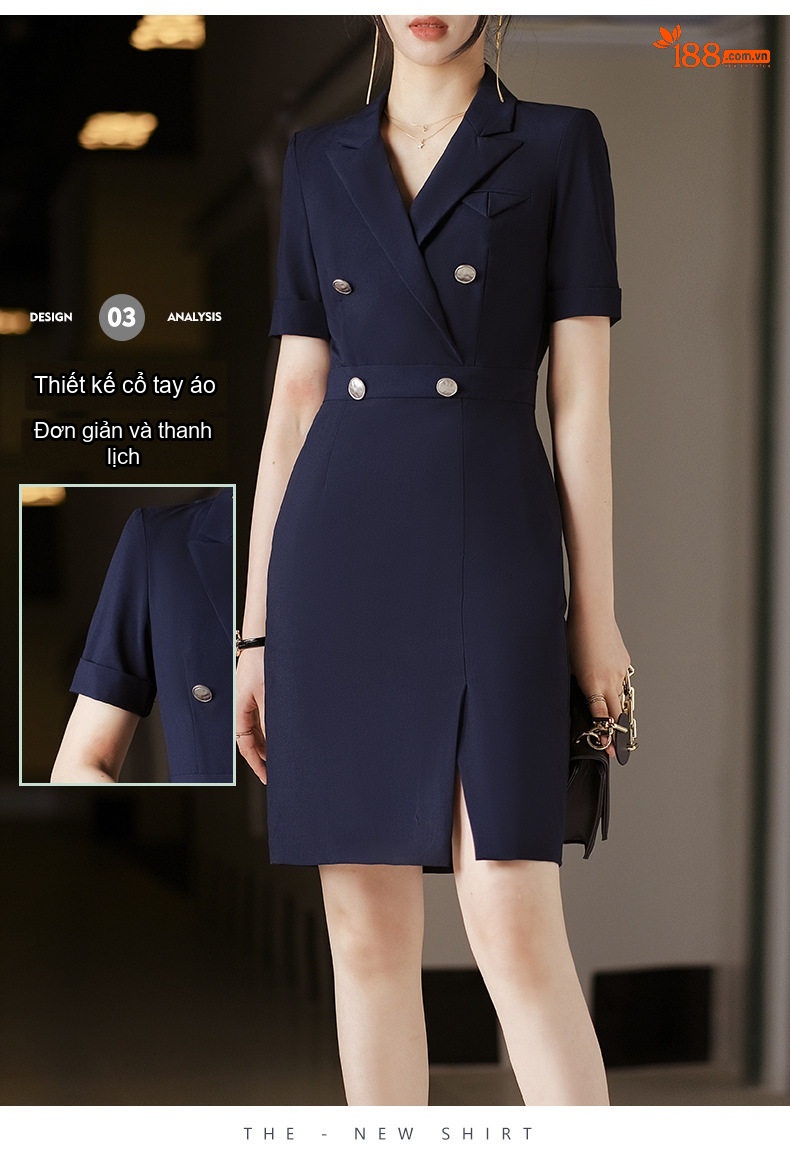 Váy Vest Công Sở Nữ Tay Ngắn dáng chữ A Thanh Lịch Màu Đen, Xanh Navy chi tiết 7
