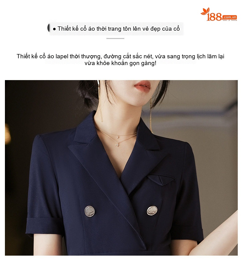 Váy Vest Công Sở Nữ Tay Ngắn dáng chữ A Thanh Lịch Màu Đen, Xanh Navy chi tiết 9