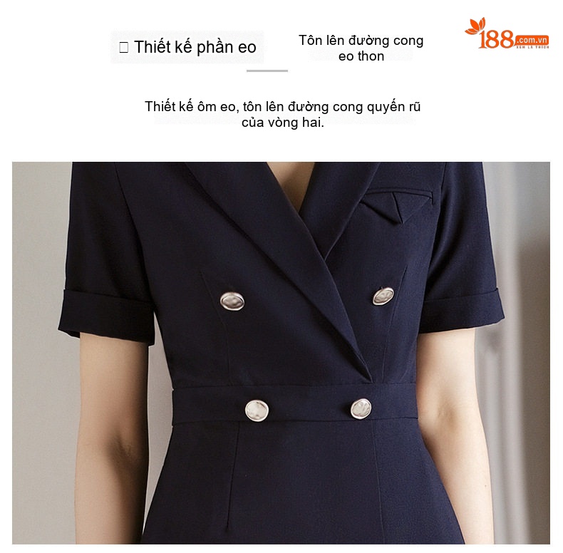 Váy Vest Công Sở Nữ Tay Ngắn dáng chữ A Thanh Lịch Màu Đen, Xanh Navy chi tiết 10