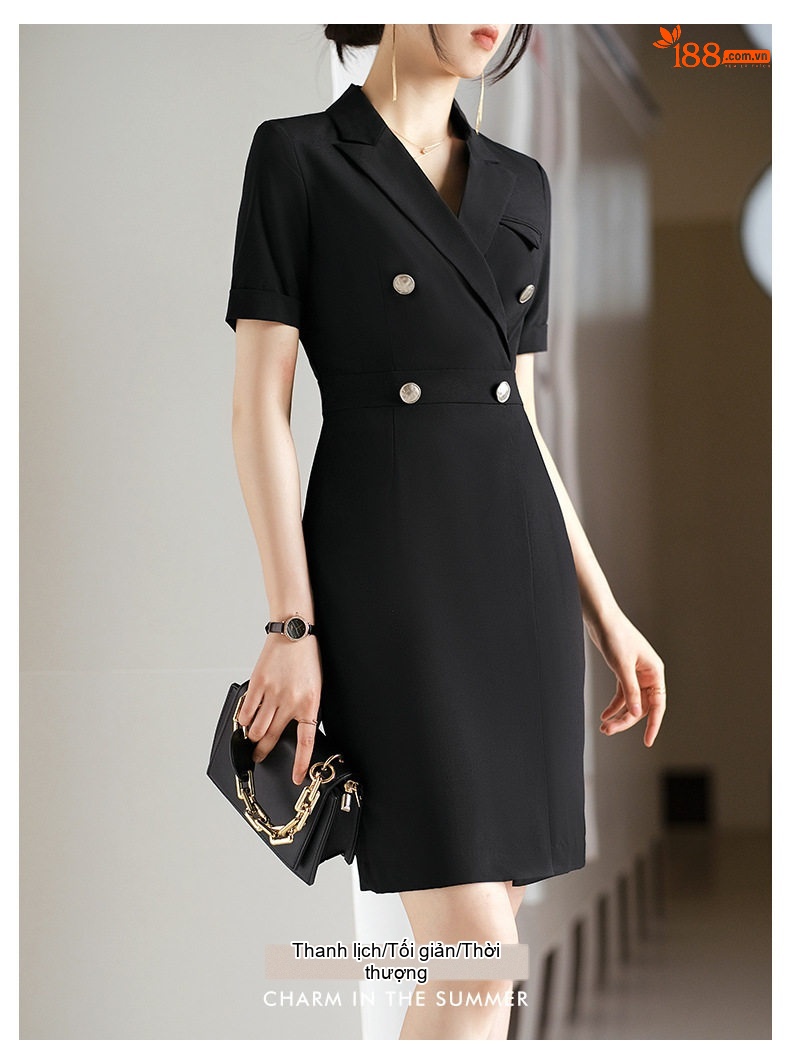 Váy Vest Công Sở Nữ Tay Ngắn dáng chữ A Thanh Lịch Màu Đen, Xanh Navy chi tiết 18