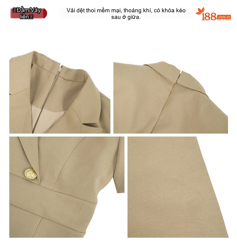 Váy Vest Công Sở Nữ Tay Ngắn Dáng Ôm Hai Hàng Khuy Màu Be chi tiết 4