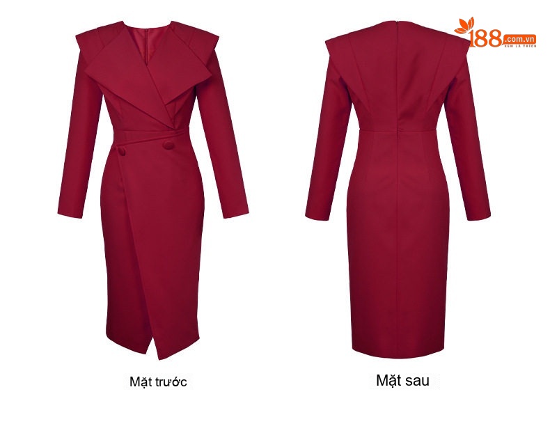 Váy Vest Nữ Cổ chữ Ve Áo Tay Dài Dáng Ôm Đi Làm Công Sở Màu Vàng, Đỏ Rượu chi tiết 6