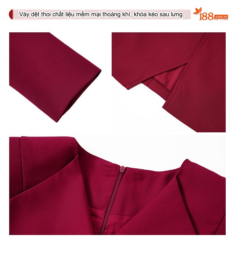 Váy Vest Nữ Cổ chữ Ve Áo Tay Dài Dáng Ôm Đi Làm Công Sở Màu Vàng, Đỏ Rượu chi tiết 5