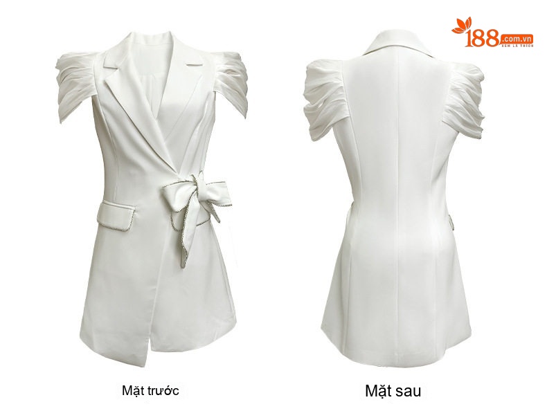 Váy Vest Nữ Công Sở Cổ chữ Ve Áo Tay Bồng Thắt Eo Thiết Kế Độc Đáo Màu Vàng, Trắng chi tiết 7
