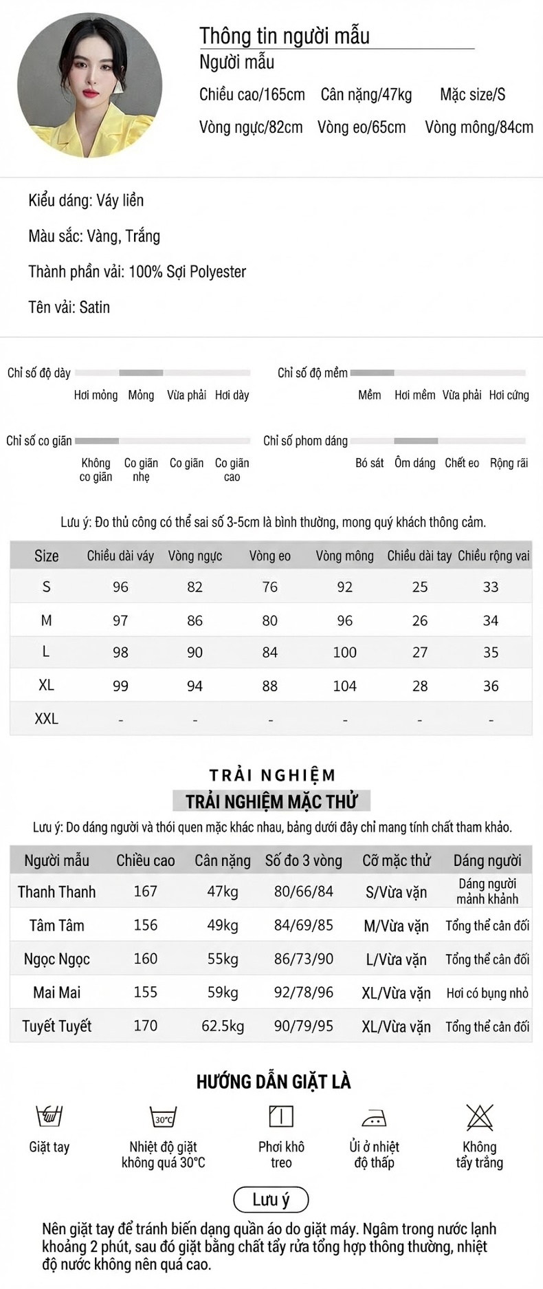 Váy Vest Nữ Công Sở Cổ chữ Ve Áo Tay Bồng Thắt Eo Thiết Kế Độc Đáo Màu Vàng, Trắng chi tiết 2