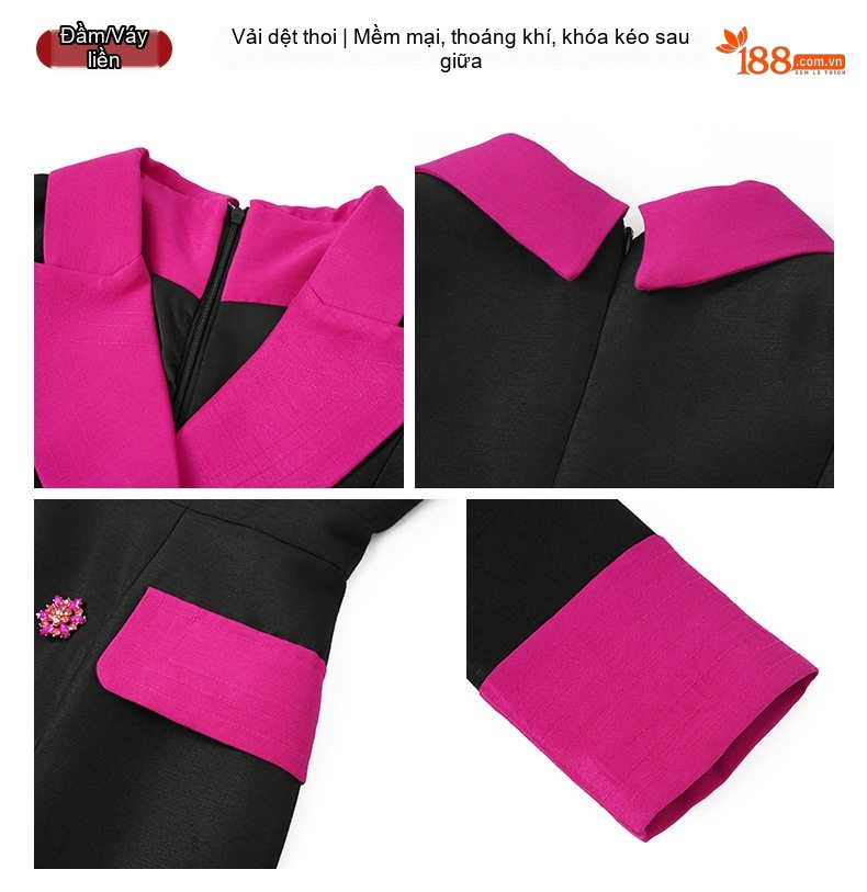 Váy Vest Nữ Dáng Ôm Chiết Eo Màu Đen, Hồng chi tiết 3