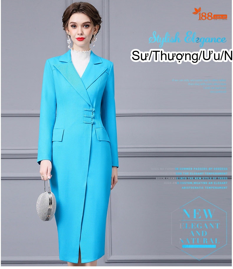 Váy Vest Nữ Trung Niên Cổ Tàu Chiết Eo Thanh Lịch Màu Xanh Lam chi tiết 17
