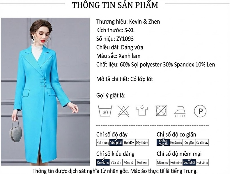 Váy Vest Nữ Trung Niên Cổ Tàu Chiết Eo Thanh Lịch Màu Xanh Lam chi tiết 18