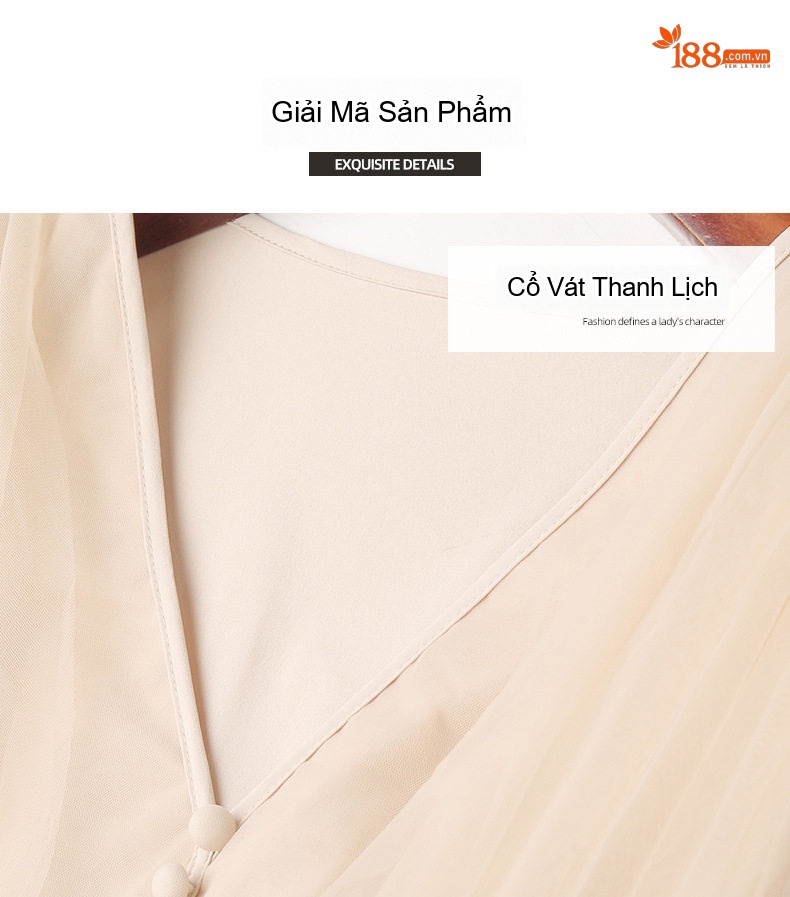 Váy Voan Chiffon Nữ Tay Lỡ Dáng Ôm Thanh Lịch Màu Be chi tiết 4