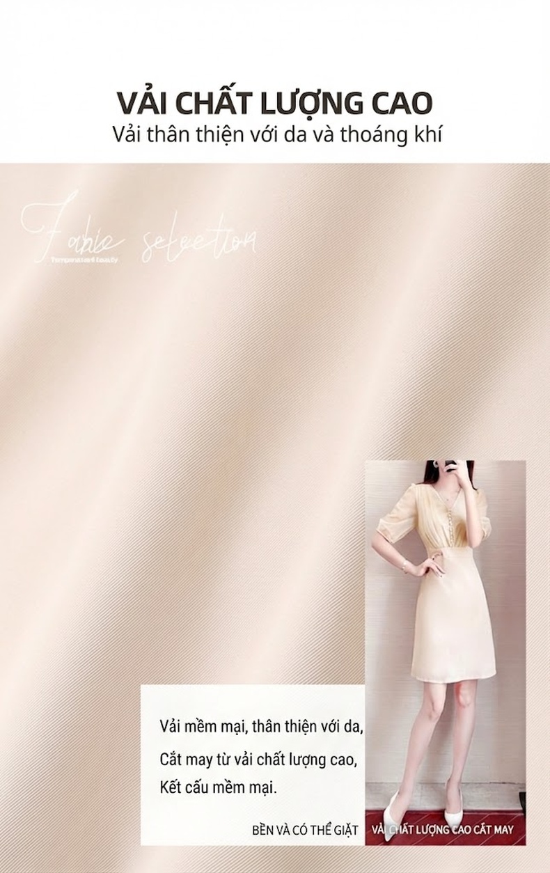 Váy Voan Chiffon Nữ Tay Lỡ Dáng Ôm Thanh Lịch Màu Be chi tiết 7