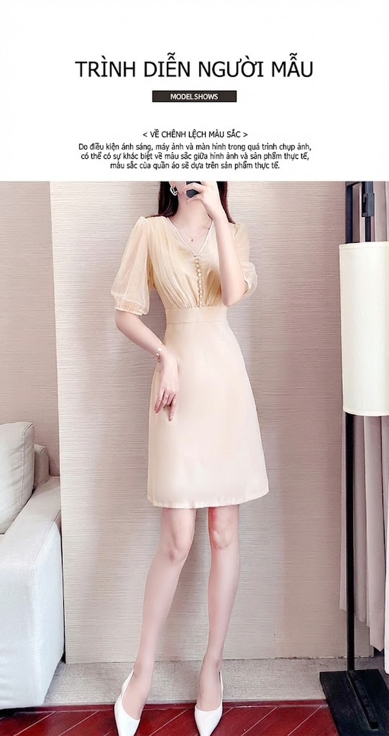 Váy Voan Chiffon Nữ Tay Lỡ Dáng Ôm Thanh Lịch Màu Be chi tiết 8