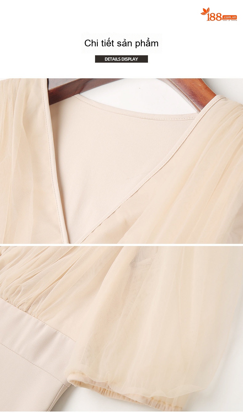 Váy Voan Chiffon Nữ Tay Lỡ Dáng Ôm Thanh Lịch Màu Be chi tiết 15