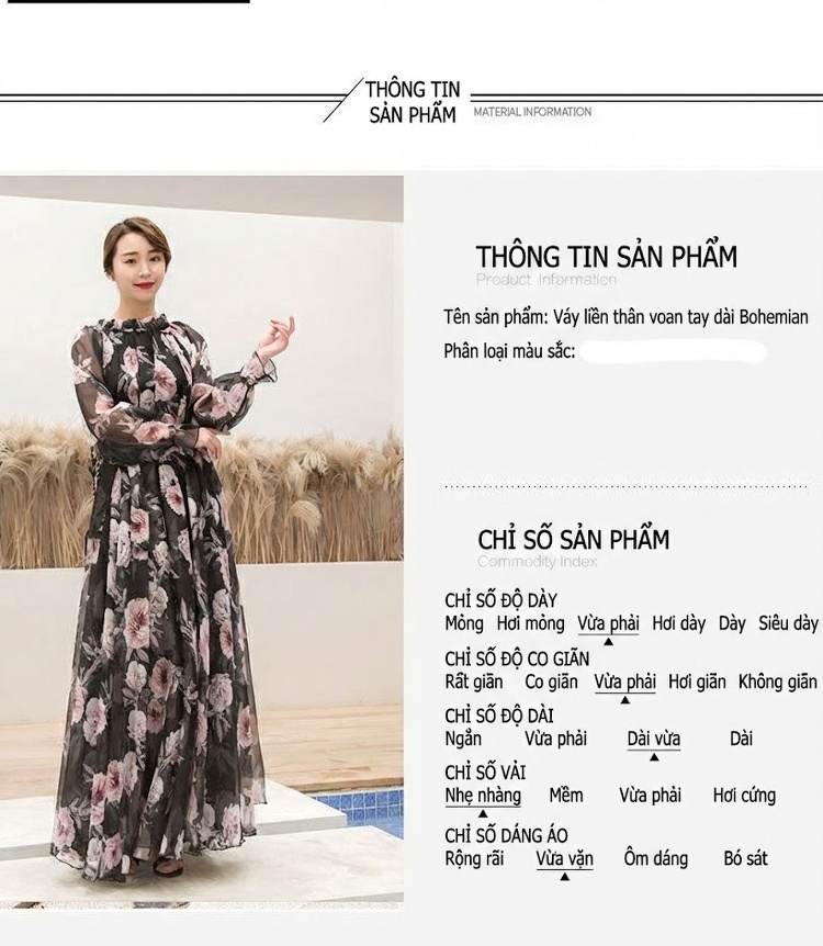 Váy Voan Dáng Dài Tay Dài Họa Tiết Hoa Đi Biển Mùa Hè Phong Cách Âu Mỹ Màu Đen, Hồng chi tiết 3