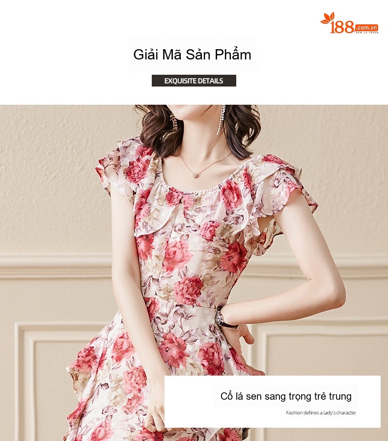 Váy Voan Hoa Nhí Nữ Dáng Dài Thắt Eo Phong Cách Pháp Màu Trắng, Hồng, Đỏ chi tiết 4