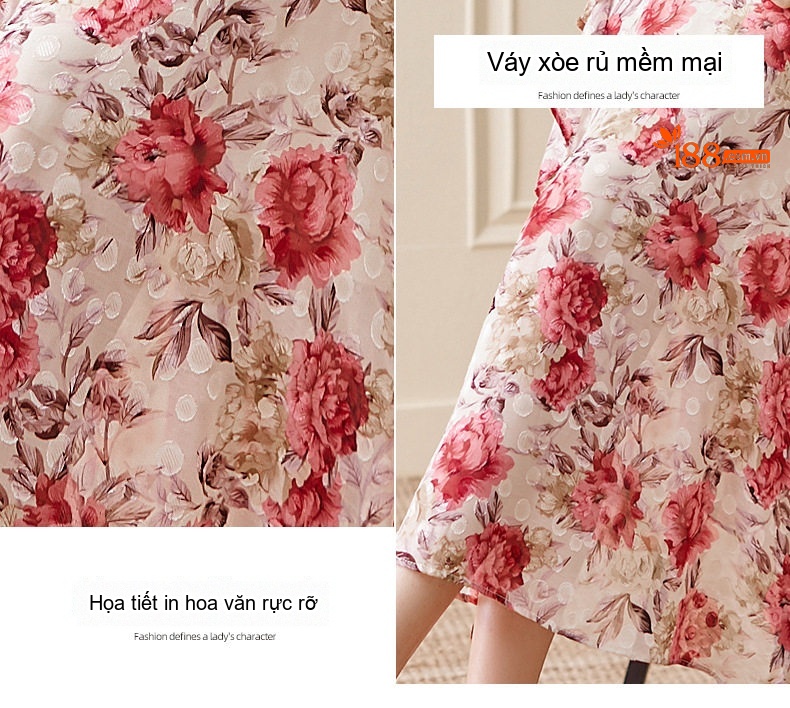 Váy Voan Hoa Nhí Nữ Dáng Dài Thắt Eo Phong Cách Pháp Màu Trắng, Hồng, Đỏ chi tiết 6