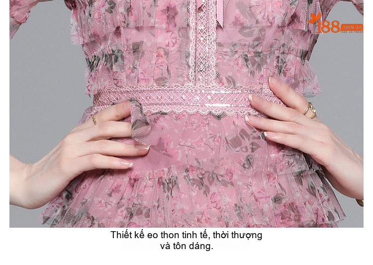 Váy Xòe Bánh Bèo Nữ Voan Lưới Thiết Kế Tiểu Thư Cao Cấp Họa Tiết Hoa Nhỏ Màu Hồng chi tiết 15