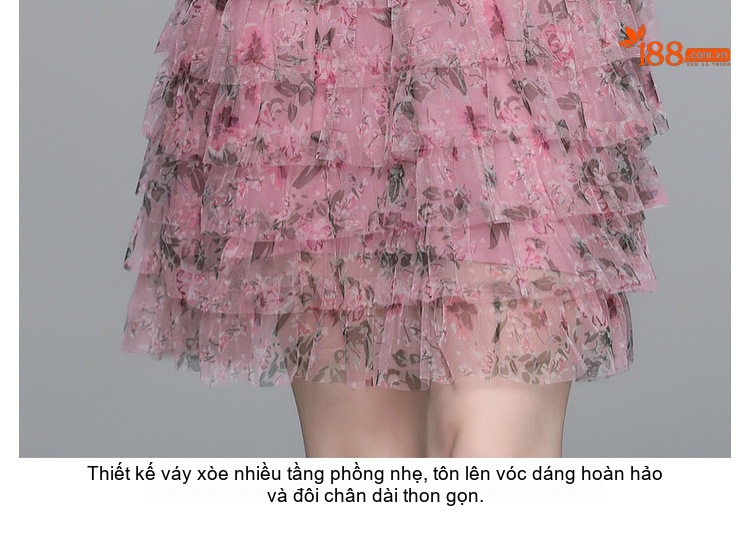 Váy Xòe Bánh Bèo Nữ Voan Lưới Thiết Kế Tiểu Thư Cao Cấp Họa Tiết Hoa Nhỏ Màu Hồng chi tiết 17