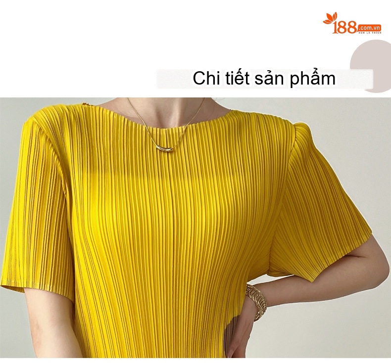 Váy Xòe Nữ Dáng Dài Họa Tiết Chấm Bi Thể Hiện Đường Cong Cơ Thể Màu Vàng, Tím, Đen, Kem... chi tiết 4
