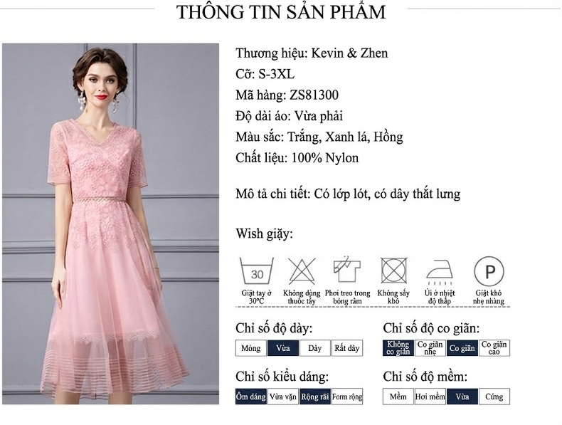 Váy Xòe Nữ Lưới Thêu Hoa Eo Cao Phong Cách Pháp Màu Xanh Lá, Hồng, Trắng chi tiết 17