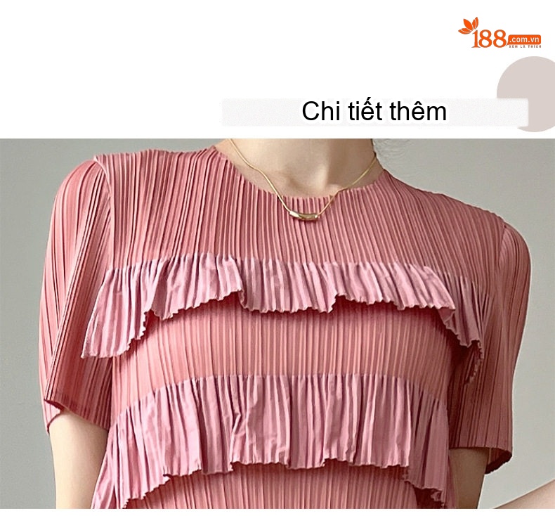 Váy Xòe Nữ Thiết Kế Nếp Gấp Bánh Kem Xếp Tầng Trẻ Trung Màu Xanh Olive, Hồng, Đen, Tím chi tiết 4
