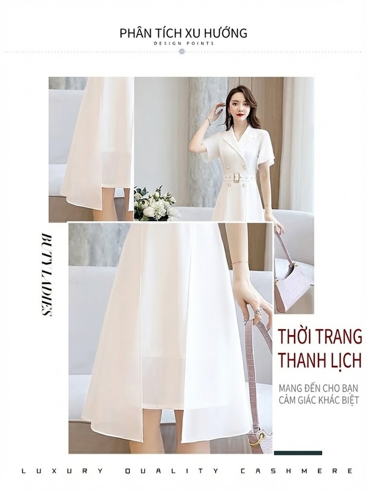Váy Xòe Nữ Voan Tay Ngắn Thắt Eo Phong Cách Pháp Màu Hồng, Trắng, Đen, Xanh... chi tiết 2