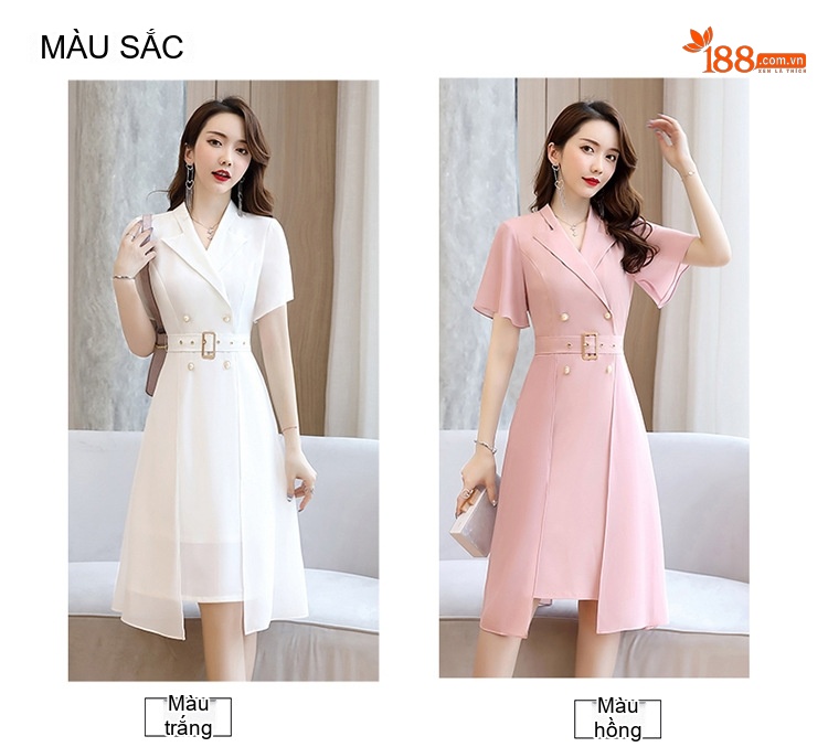 Váy Xòe Nữ Voan Tay Ngắn Thắt Eo Phong Cách Pháp Màu Hồng, Trắng, Đen, Xanh... chi tiết 11