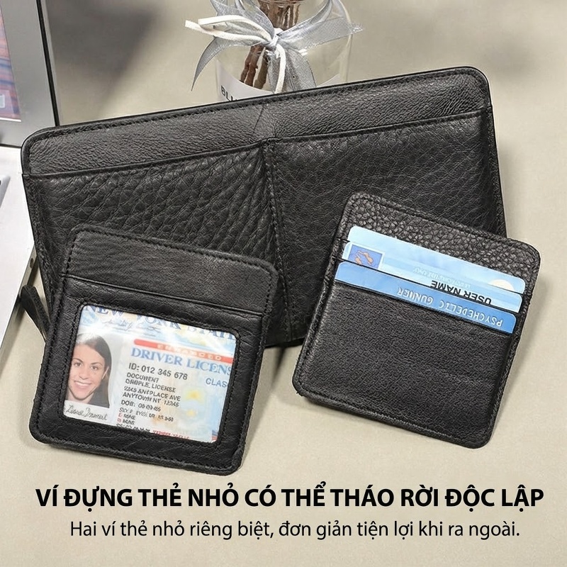 Ví Cầm Tay Dáng Dài Da Mờ Khóa Kéo Phong Cách Business Nhiều Ngăn Màu Đen