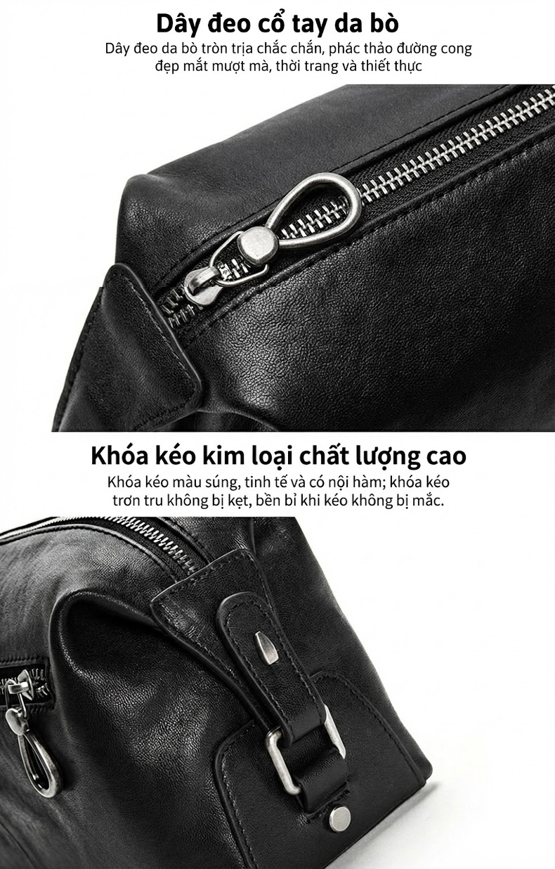 Ví Cầm Tay Nam Da Bò Dung Tích Lớn Kiểu Dáng Gối Màu Đen chi tiết 13