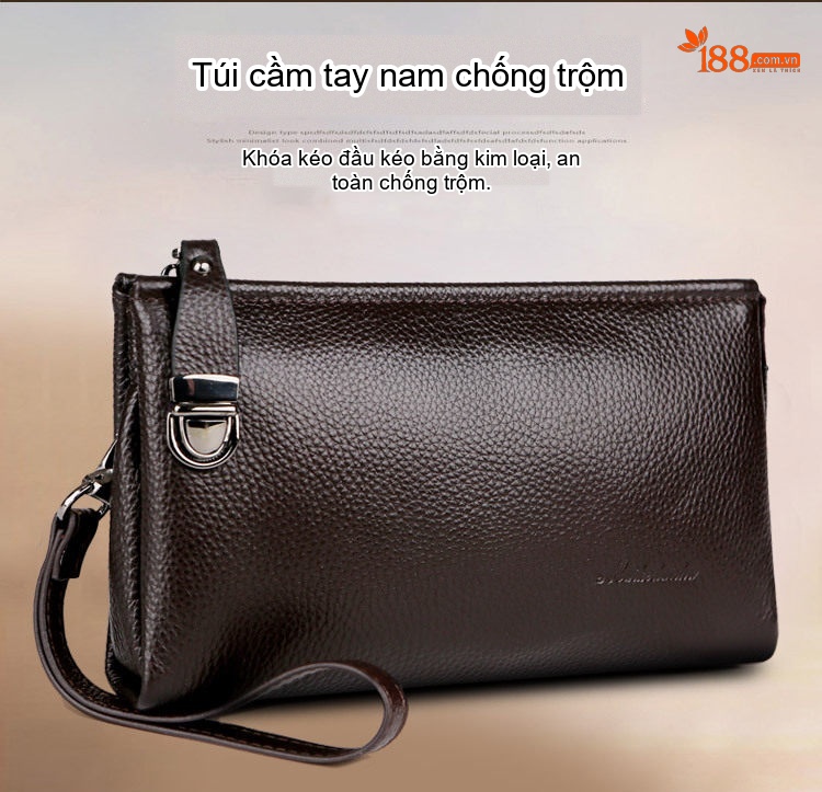 Ví Cầm Tay Nam Da Bò Dung Tích Lớn Phong Cách Doanh Nhân Màu Đen chi tiết 4