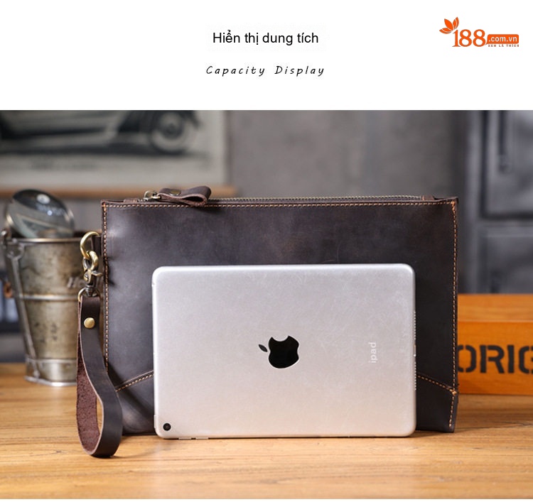 Ví Cầm Tay Nam Da Bò Mad Cow Retro Dung Tích Lớn Đựng Điện Thoại Màu Nâu Đen chi tiết 10