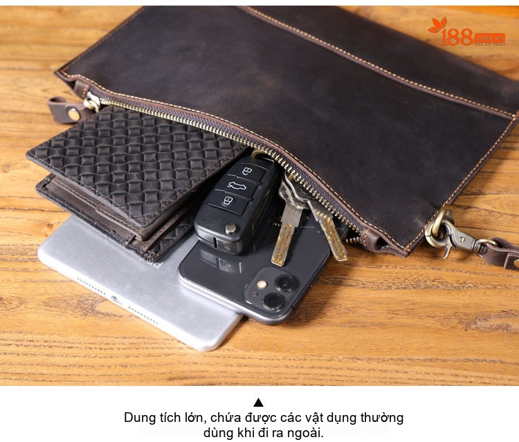 Ví Cầm Tay Nam Da Bò Mad Cow Retro Dung Tích Lớn Đựng Điện Thoại Màu Nâu Đen chi tiết 11