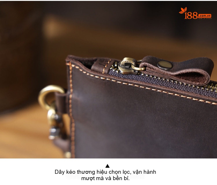 Ví Cầm Tay Nam Da Bò Mad Cow Retro Dung Tích Lớn Đựng Điện Thoại Màu Nâu Đen chi tiết 14