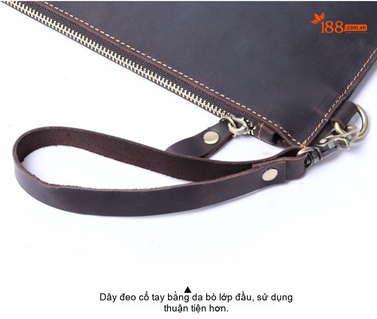 Ví Cầm Tay Nam Da Bò Mad Cow Retro Dung Tích Lớn Đựng Điện Thoại Màu Nâu Đen chi tiết 15