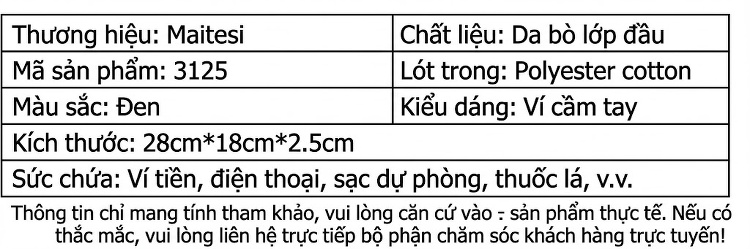 Ví Cầm Tay Nam Da Bò Nhiều Ngăn Tiện Lợi Công Sở Màu Đen chi tiết 6