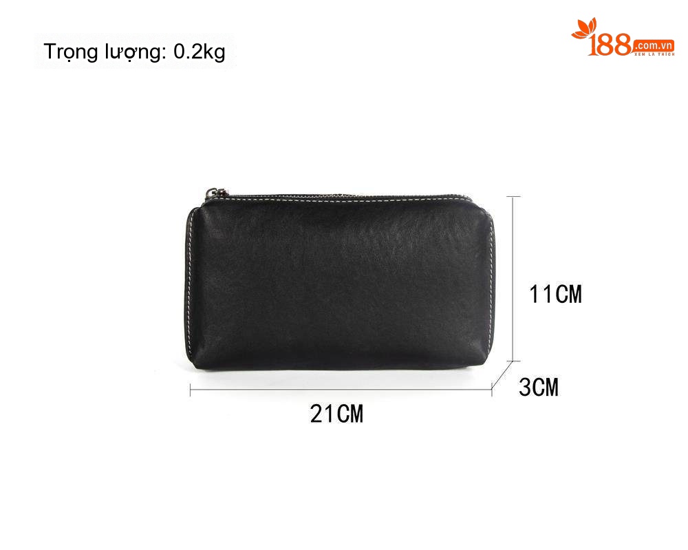Ví Cầm Tay Nam Da Bò Thật Khóa Kéo Ngang Phong Cách Thời Trang Màu Đen chi tiết 5
