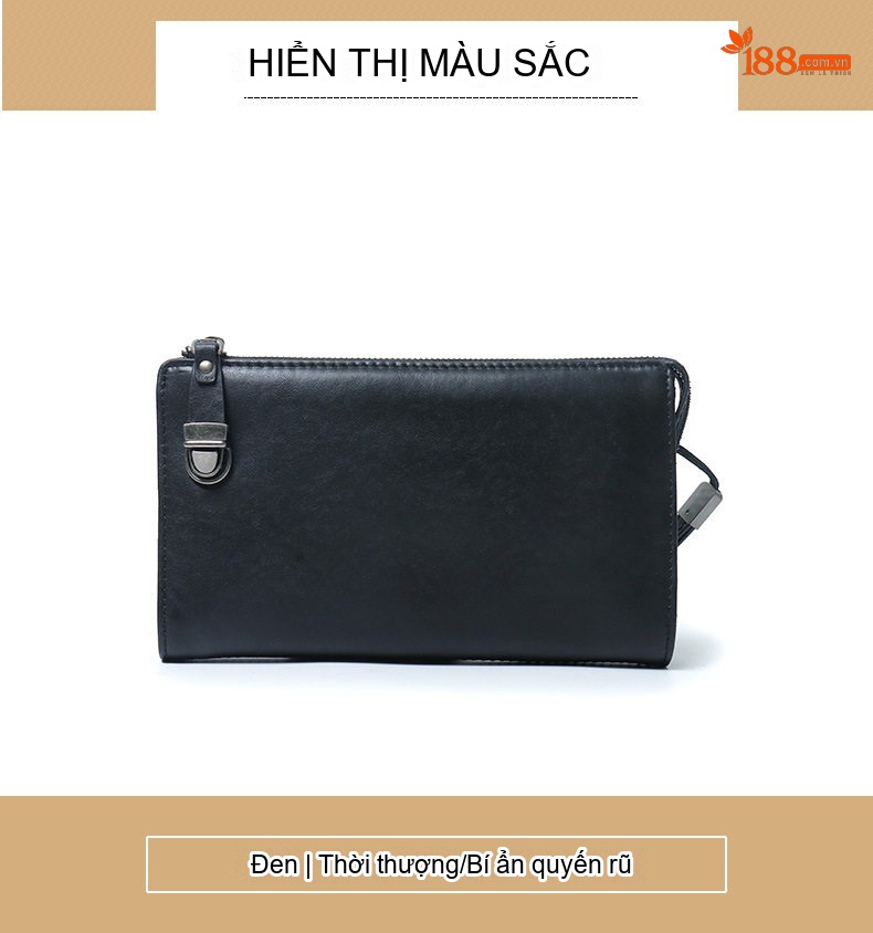 Ví Cầm Tay Nam Da Bò Thời Trang Công Sở Màu Đen chi tiết 10