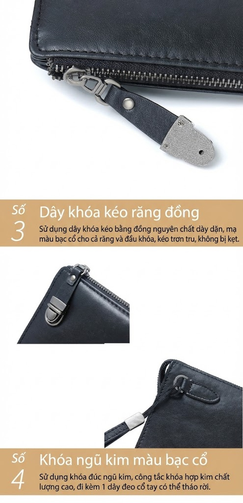 Ví Cầm Tay Nam Da Bò Thời Trang Công Sở Màu Đen chi tiết 14