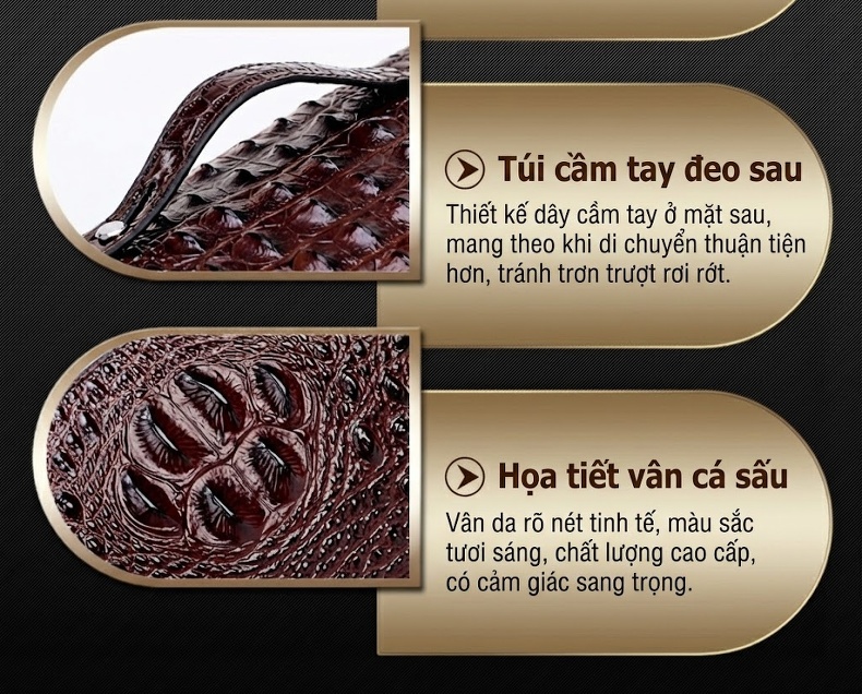 Ví Cầm Tay Nam Da Cá Sấu Khóa Số Chống Trộm Dung Tích Lớn Phong Cách Doanh Nhân Màu Đen, Nâu chi tiết 4